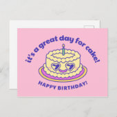 Carte Postale Classe & Raffiné Texte Courbe Gâteau Rose et Viole (Devant / Derrière)