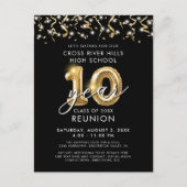 Carte Postale Classe Réunion 10 ans Black Gold Ballons Invitatio (Devant)