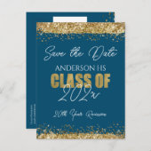 Carte Postale Classe Réunion Bleu et Or Enregistrer la date Post (Devant / Derrière)