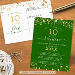 Carte Postale Classe Reunion Green Gold Stars Éclairage chaque a<br><div class="desc">Une carte postale moderne et élégante pour toute réunion d'année (présentée pour 10 ans) avec des étoiles et des lumières dorées, une typographie manuscrite élégante et un arrière - plan de couleur personnalisé (en vert) que vous pouvez changer à votre couleur d'école ou de thème de fête. Tout le texte...</div>