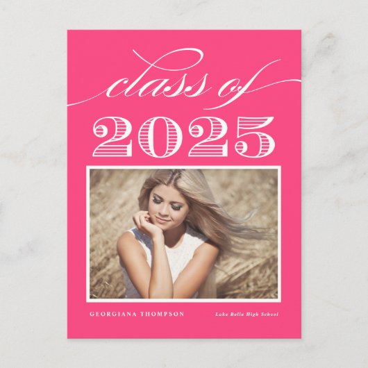 Carte Postale Classe vintage de 2025 Hot Pink Photo Graduation (Devant)