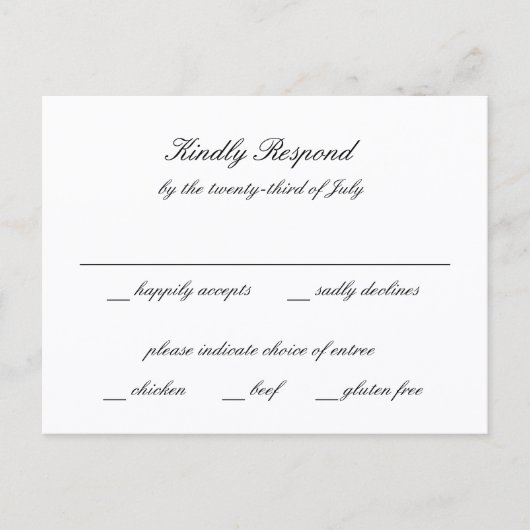 Carte Postale Classic Black and White Timeless Wedding RSVP (Devant)