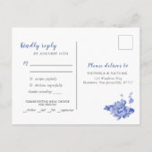 Carte Postale Classic Blue Chinoiserie Floral Wedding RSVP (Dos)