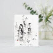 Carte Postale Classic chinois oriental sumi-e rose scène de mont (Debout devant)