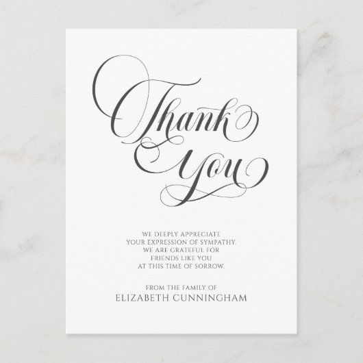 Carte Postale Classic Cursive Script Memorial Thank You (Devant)