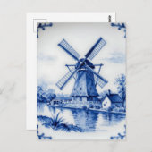 Carte Postale Classic Delft Blue Windmill Canal Scene (Devant / Derrière)