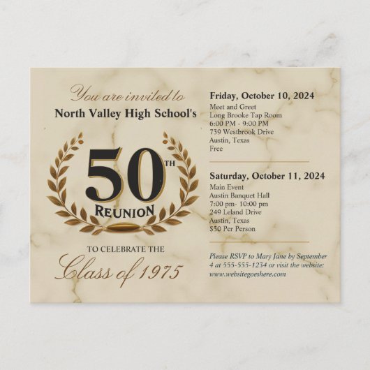Carte Postale Classic élégant 50ème Réunion du lycée - 2 jours (Devant)