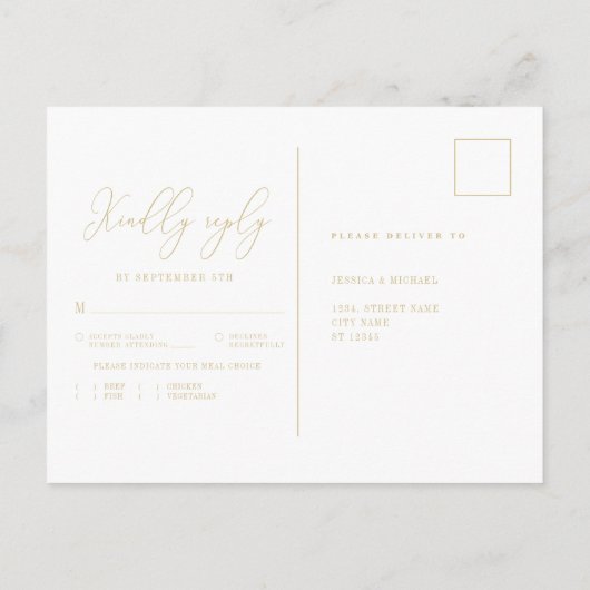 Carte Postale Classic Floral Mariage Repas Choix RSVP (Dos)