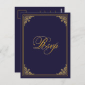 Carte Postale Classic Gold Frame Wedding RSVP Postcard (Devant / Derrière)