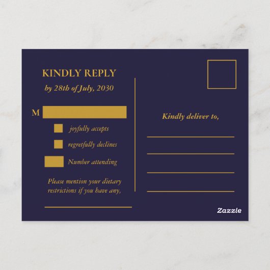 Carte Postale Classic Gold Frame Wedding RSVP Postcard (Dos)