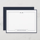 Carte Postale Classic Monogram Navy Blue Border Stationery (Devant / Derrière)
