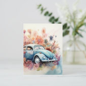 Carte Postale Classic Retro Car Floral Art (Debout devant)