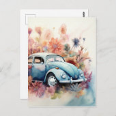 Carte Postale Classic Retro Car Floral Art (Devant / Derrière)