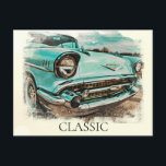 Carte Postale *~* Classic Vieux Vintage Antique Peinture Rétro<br><div class="desc">CARTE POST POSTCARD - VOITURES CLASSIQUES - Peintures de style Grunge - PERSONNALISER LE TEXTE SI VOUS LE SOUHAITEZ. - L'arrière - plan est un jaune chaud. Peintures numériques Energy Enhanced du véhicule qui est Retro Classic Vintage Antique Car, Auto, Automobiles . * Un magnifique Turquoise Classic apprécié. Le style...</div>
