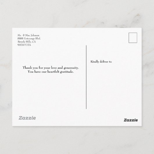 Carte Postale Classique Chic Mariage Photos Merci Script (Dos)