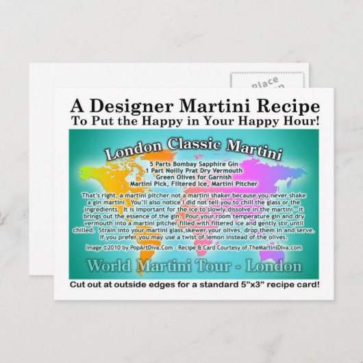 Carte postale classique de Londres Gin Martini Rec (Devant / Derrière)