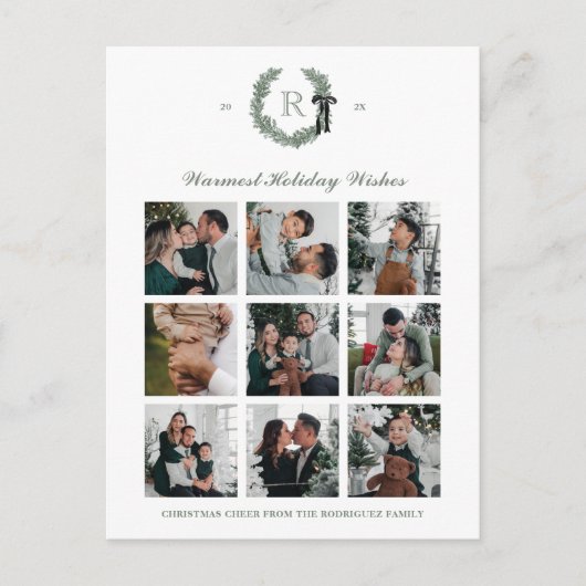 Carte postale classique Monogram Wreath Crest Holi (Devant)