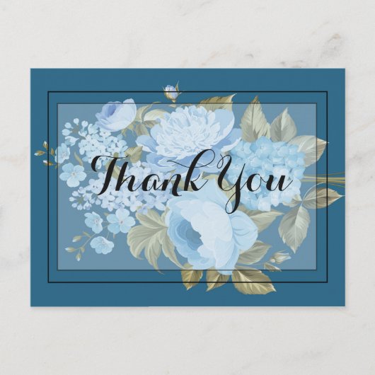 Carte Postale Classy Chic bleu floral Merci (Devant)