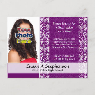 Carte Postale Classy Damask Graduation Party Invitation Photo