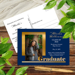 Carte Postale Classy Elegant Gold Texte Gradué 1 Photo Dk Blue