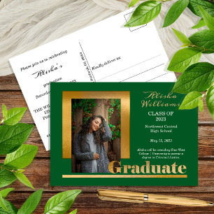 Carte Postale Classy Elegant Gold Texte Gradué 1 Photo Dk Green