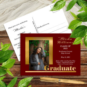 Carte Postale Classy Elegant Gold Texte Gradué 1 Photo Maroon