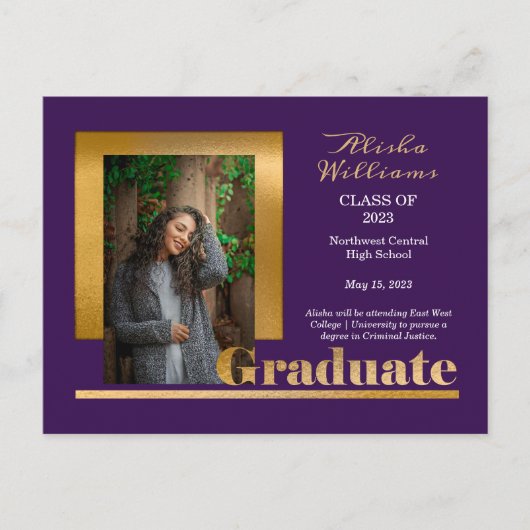 Carte Postale Classy Elegant Gold Texte Gradué 1 Photo violet (Devant)