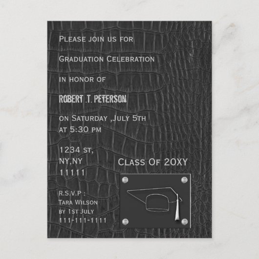 Carte Postale classy gris cuir fête de graduation Invitation (Devant)