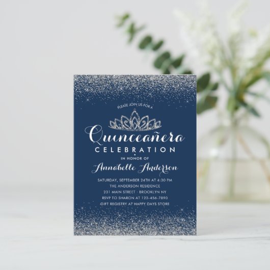 Carte Postale Classy Royal Blue Quinceañera Parties scintillant (Debout devant)