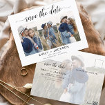 Carte Postale Classy Save the Date 4 Photo Elégant Moderne<br><div class="desc">Paysage moderne et élégant Horizontal Four (4) Photo Enregistrer la date Magnet Mariage avec typographie manuscrite. L'aimant d'invitation de date inclut la typographie de script et le design chic et simple auquel vous pouvez ajouter votre photo de fiançailles customisée à.</div>