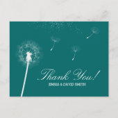 Carte Postale Classy Teal Green Dandelion Blowing Thank You (Devant)