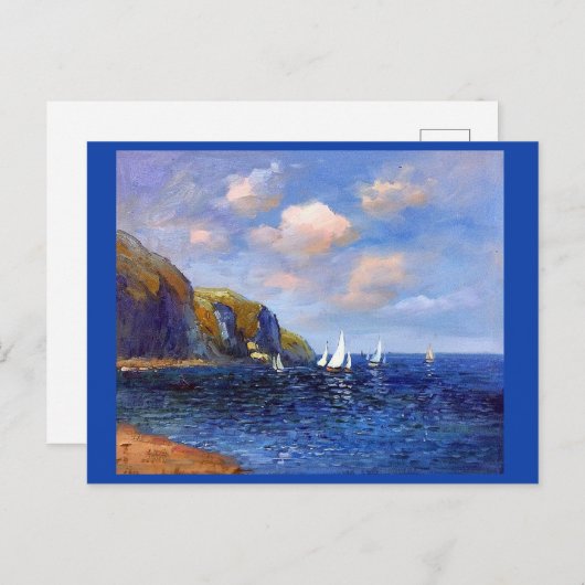Carte Postale Claude Monet, Falaises Et Bateaux À Voilier À Pour (Devant / Derrière)