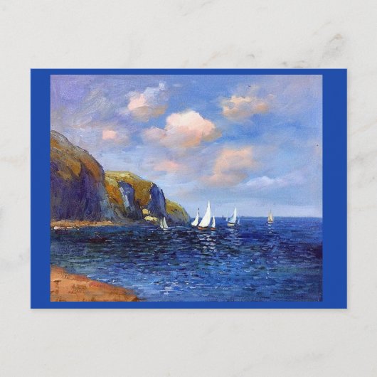 Carte Postale Claude Monet, Falaises Et Bateaux À Voilier À Pour (Devant)