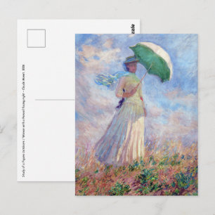 Carte Postale Claude Monet - Femme à l'ombrellé tournée vers la 