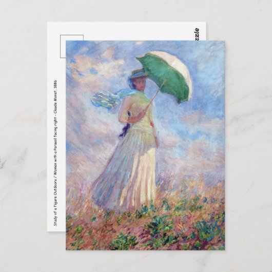 Carte Postale Claude Monet - Femme à l'ombrellé tournée vers la (Devant / Derrière)