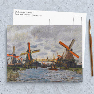 Carte Postale Claude Monet - Moulins à vent près de Zaandam