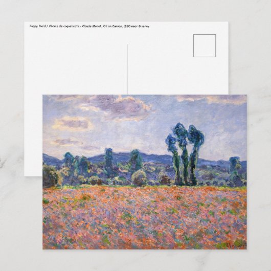 Carte Postale Claude Monet - Poppy Field 1890 (Giverny) (Devant / Derrière)