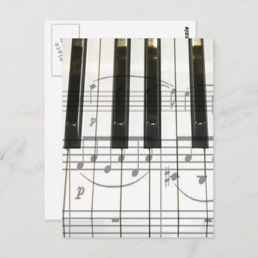 Carte Postale Clavier de piano et notes musicales (Devant / Derrière)