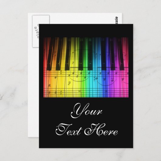Carte Postale Clavier et notes Rainbow Piano (Devant / Derrière)