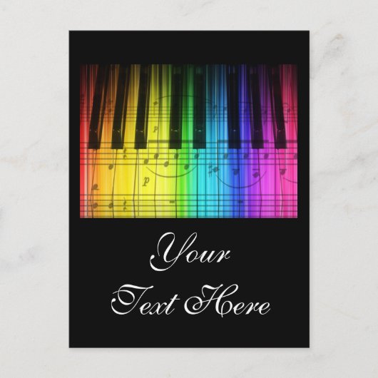 Carte Postale Clavier et notes Rainbow Piano (Devant)