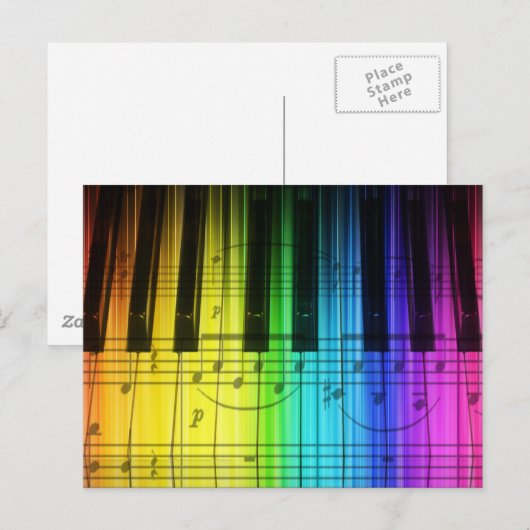 Carte Postale Clavier et notes Rainbow Piano (Devant / Derrière)