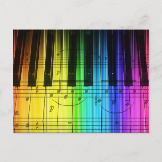 Carte Postale Clavier et notes Rainbow Piano (Devant)