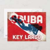 Carte Postale Clé Largo Scuba Diver - Blue Retro (Devant / Derrière)