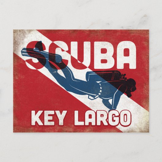 Carte Postale Clé Largo Scuba Diver - Blue Retro (Devant)