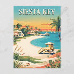 Carte Postale Clé Siesta Floride Affiche Vintage de Plage