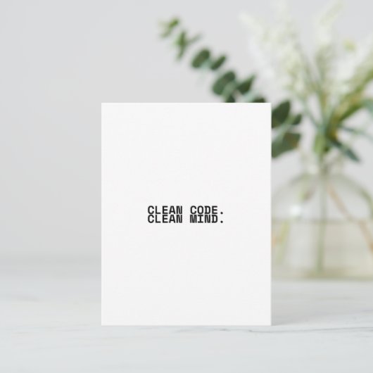 Carte Postale Clean Code Clean Mind Minimalist Technical  (Debout devant)