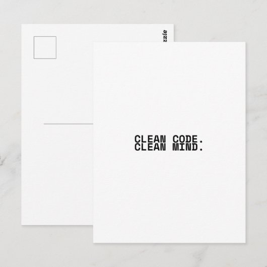 Carte Postale Clean Code Clean Mind Minimalist Technical  (Devant / Derrière)