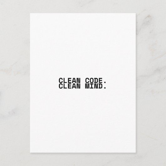 Carte Postale Clean Code Clean Mind Minimalist Technical  (Devant)
