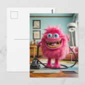 Carte Postale Cleaning Monster happy with its vacuum cleaner (Devant / Derrière)