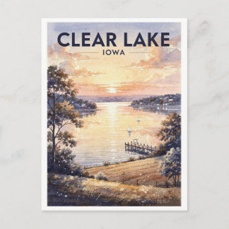 Carte Postale Clear Lake Iowa Aquarelle Vintage de Voyage
